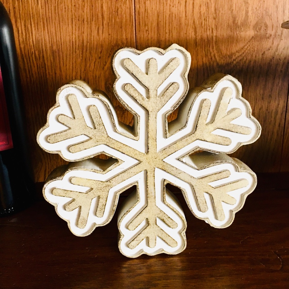 Wood Christmas snowflake home decor shelf sitter cottage beach house decor